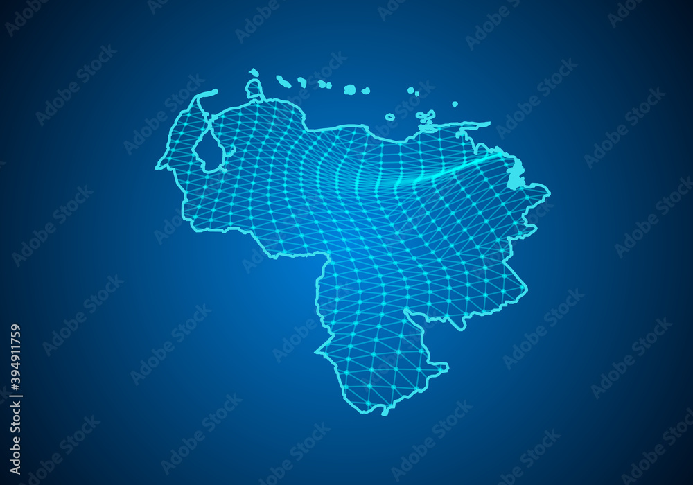 Abstract digital map of venezuela with particles dots and line. polygonal network business. Wireframe landscape background. Big Data. 3d futuristic. Global network connection.