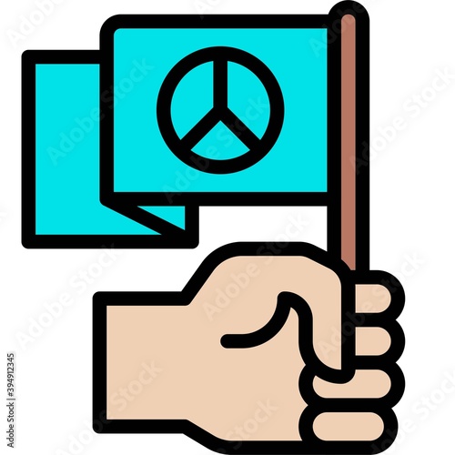 Hand holding a flag with peace sign icon, Protest related vector
