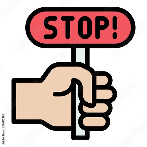Hand holding stop sign icon, Protest related vector