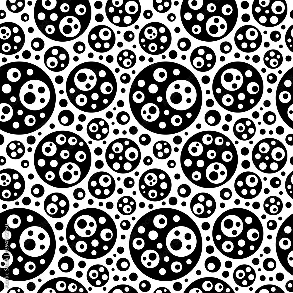 Seamless pattern. Black and white circles of different sizes.