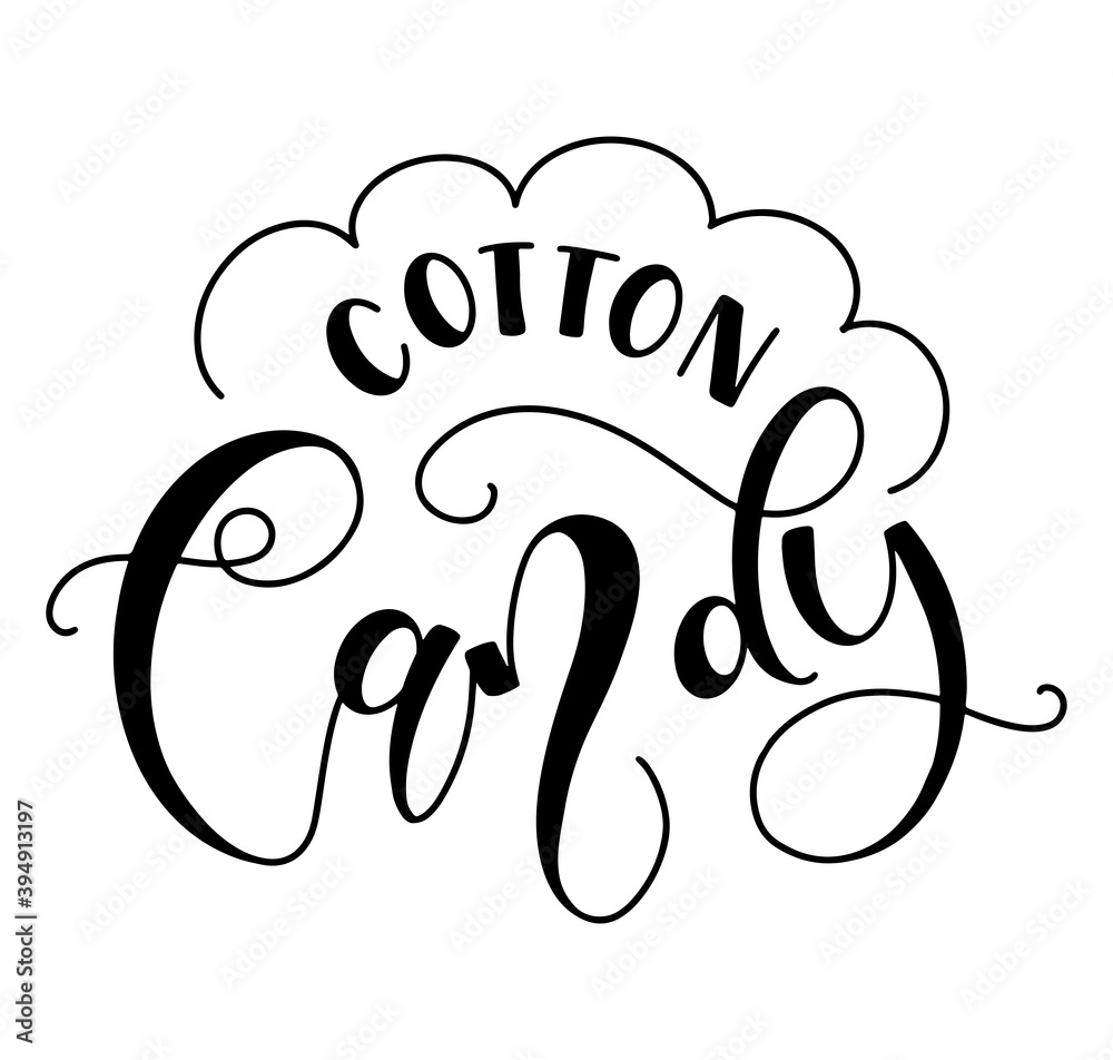 Cotton Candy - black lettering isolated on white background, vector stock illustration. Cotton Candy - black lettering isolated on white background, vector stock illustration.