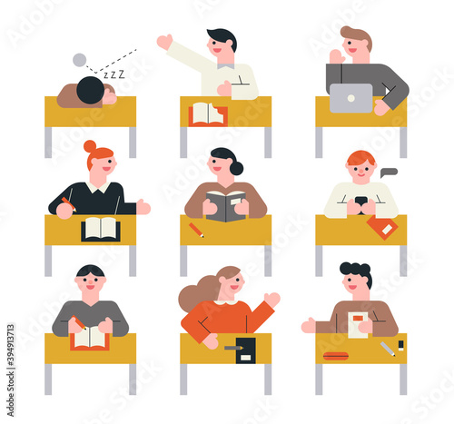 Students in class. Children are playing games without taking classes. flat design style minimal vector illustration.
