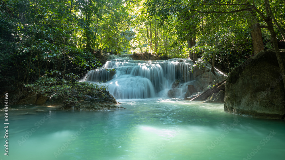 Fototapeta premium Huay Mae Khamin waterfalls in deep forest at Srinakarin National Park ,Kanchanaburi Thailand