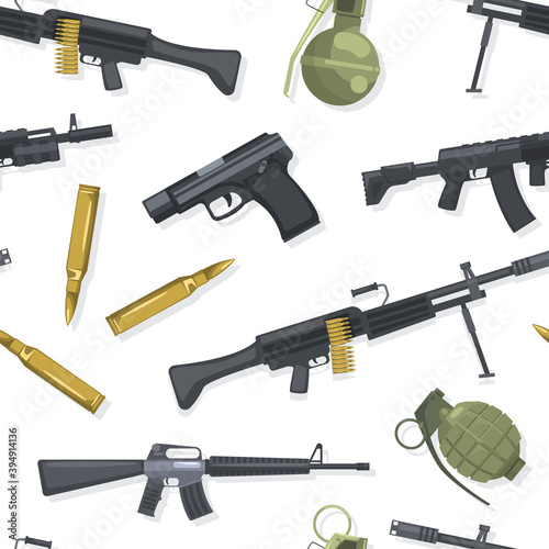 Military Weapon Seamless Pattern, Combat Army Weapon Objects Textile, Wallpaper, Wrapping Paper, Background Design Flat Vector Illustration