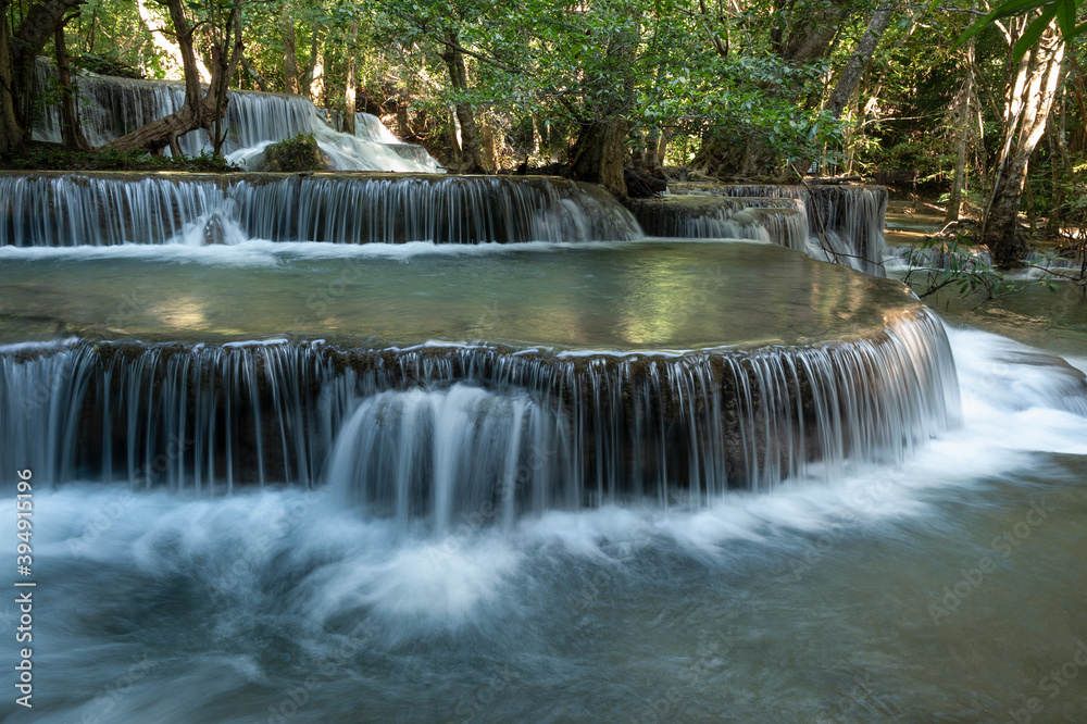 Huay Mae Khamin waterfalls in deep forest at Srinakarin National Park ,Kanchanaburi  Thailand