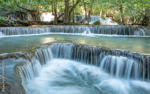 Fototapeta Naklejka Na Ścianę i Meble -  Huay Mae Khamin waterfalls in deep forest at Srinakarin National Park ,Kanchanaburi  Thailand