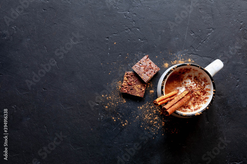 Hot cocoa with chocolate, top view