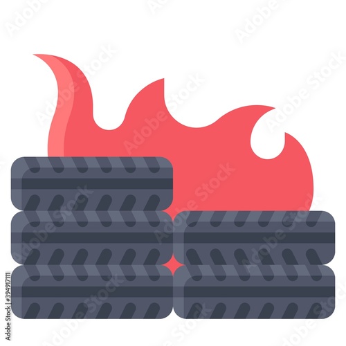 Burning tire icon, Protest related vector