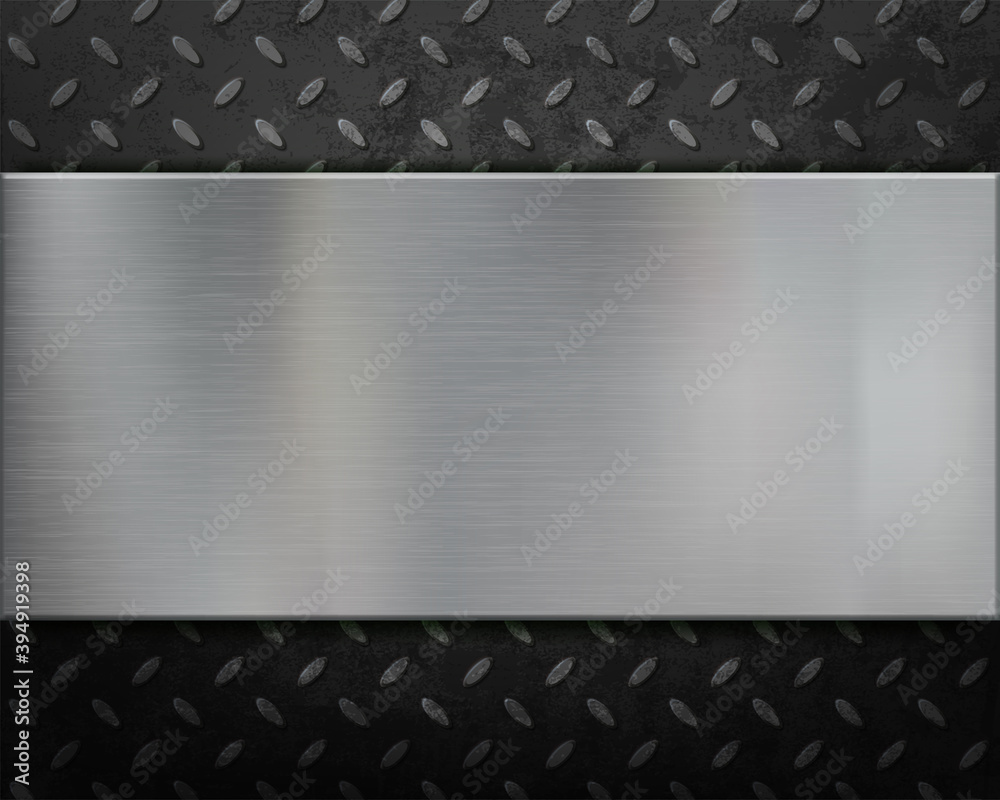 Polished steel empty plate on a metallic background