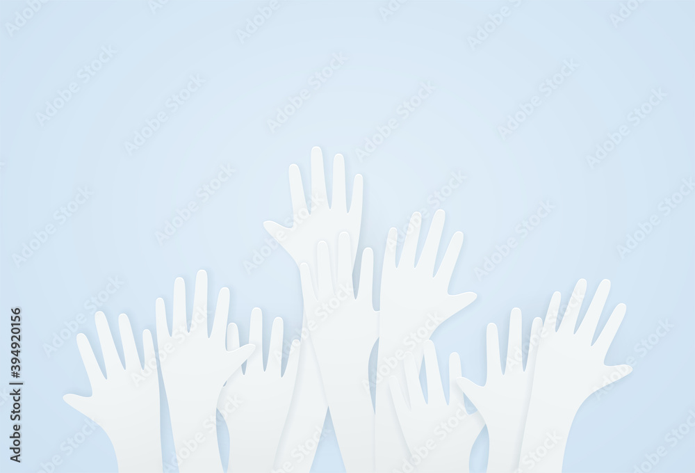 Fototapeta premium White hands up. Charity teamwork vector concept illustration