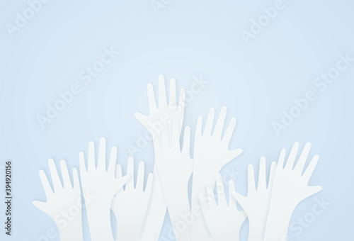 White hands up. Charity teamwork vector concept illustration