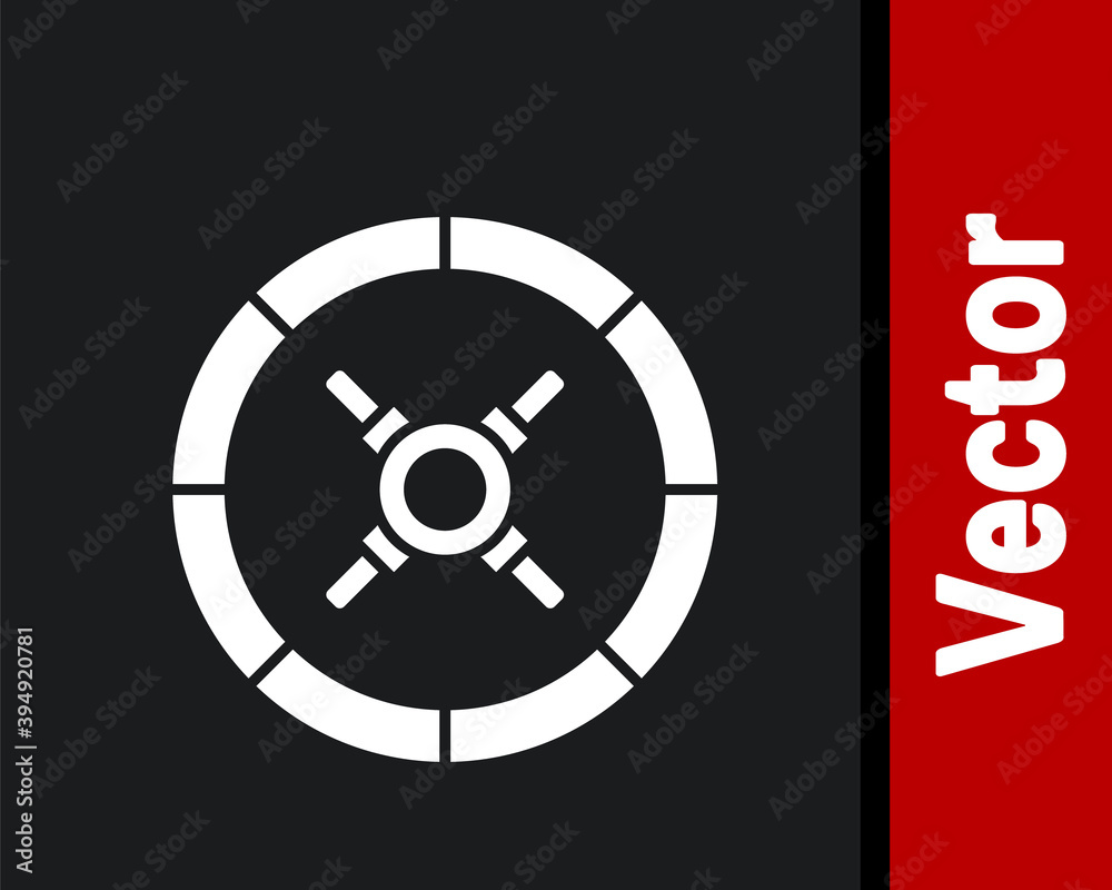 White Safe icon isolated on black background. The door safe a bank vault with a combination lock. Reliable Data Protection. Vector Illustration.