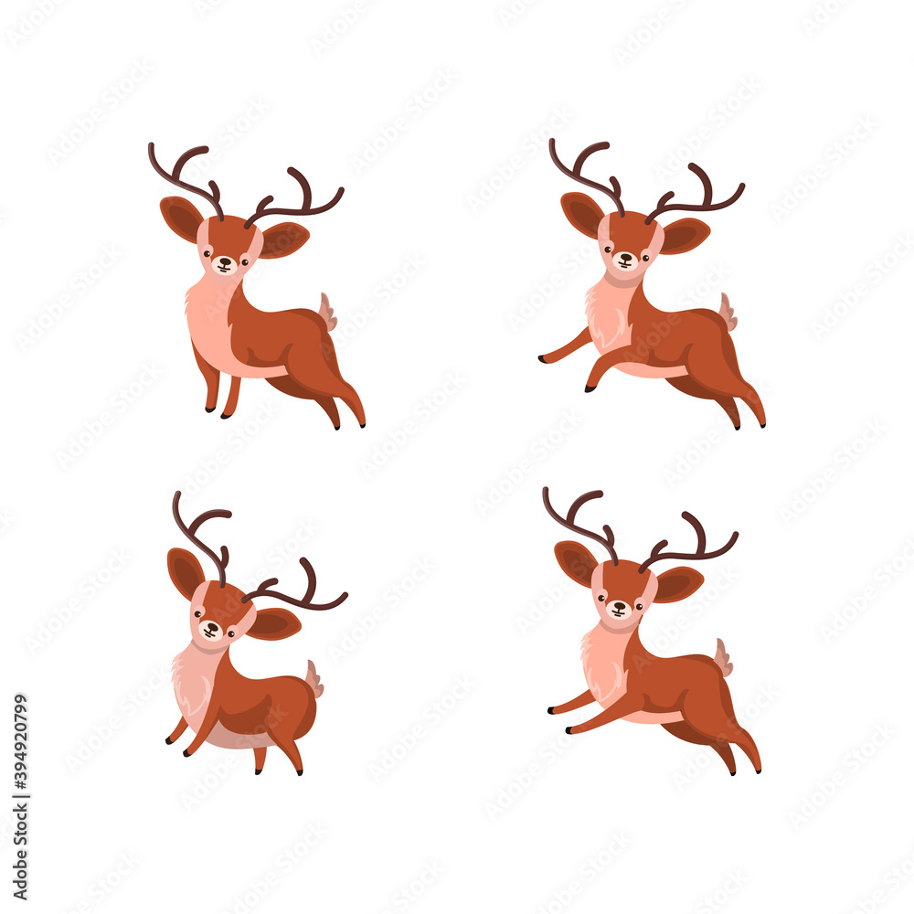 Fototapeta Set Christmas Deer Icon Vector Flat Background