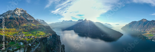  Small resort of Morschach above Brunnen. Alps mountains in Switzerland.  Top of Mount Stoss. photo