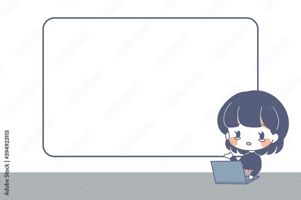 ノートパソコンを使う泣き顔の女の子のイラスト プレゼン 紹介 ベクター Stock Vector Adobe Stock