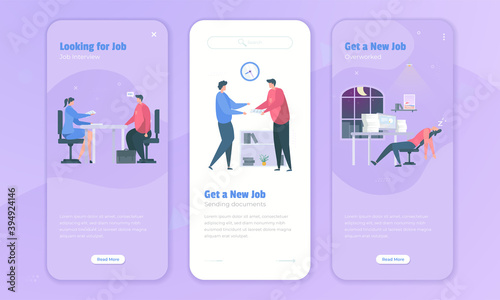 Job seeker or freelancer find a new job on onboard screen concept