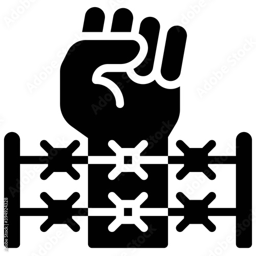 Fist with barbed wire icon, Protest related vector