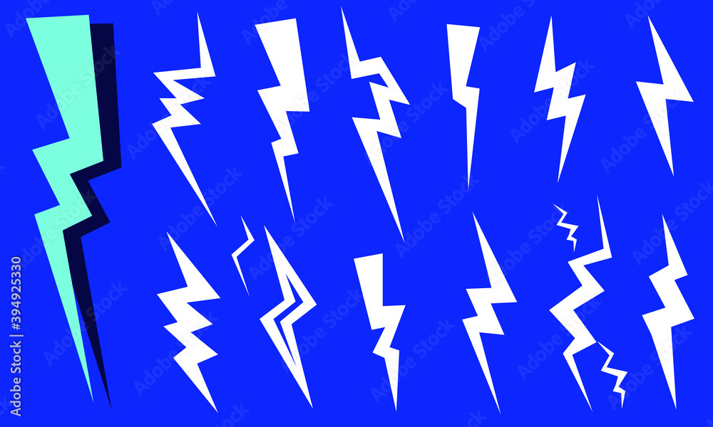 Set of lightning icons, Set of blue thunderbolt silhouettes, Lightning strike, Vector illustration [Converted]