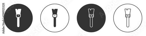 Black Paint brush icon isolated on white background. For the artist or for archaeologists and cleaning during excavations. Circle button. Vector.
