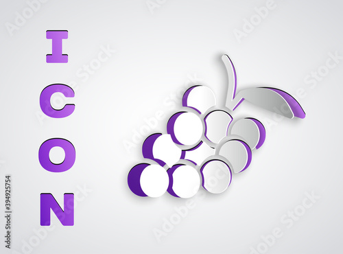 Paper cut Grape fruit icon isolated on grey background. Paper art style. Vector.