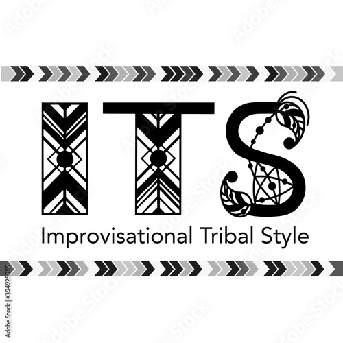 Tribal dance style name written by ethnic letters. Handdrawn vector design for banners, card, poster, flyer and party invitations