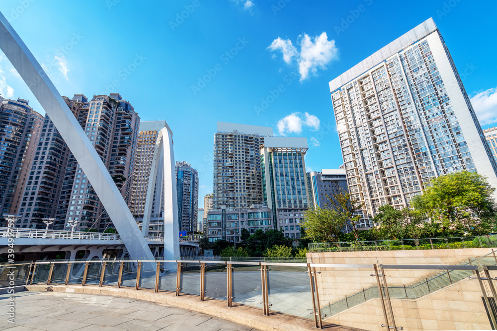 Fototapeta premium Modern tall buildings and bridge, Guiyang city landscape, China.