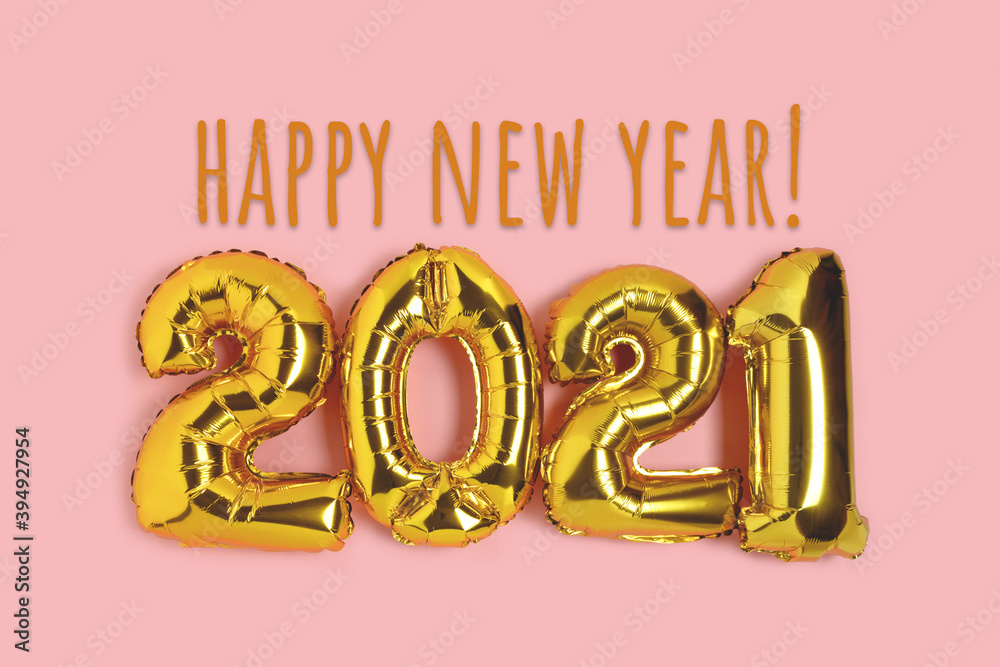 Quote About New Year 2021 Photo Stock Happy New Year 2021 - Quote Made From Golden Balloons. Festive  Concept On A Pink Background. | Adobe Stock