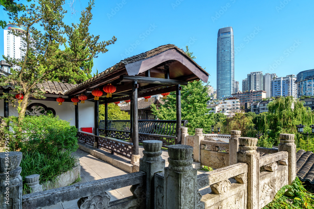 Ancient and modern architecture, Guiyang city landscape, China.