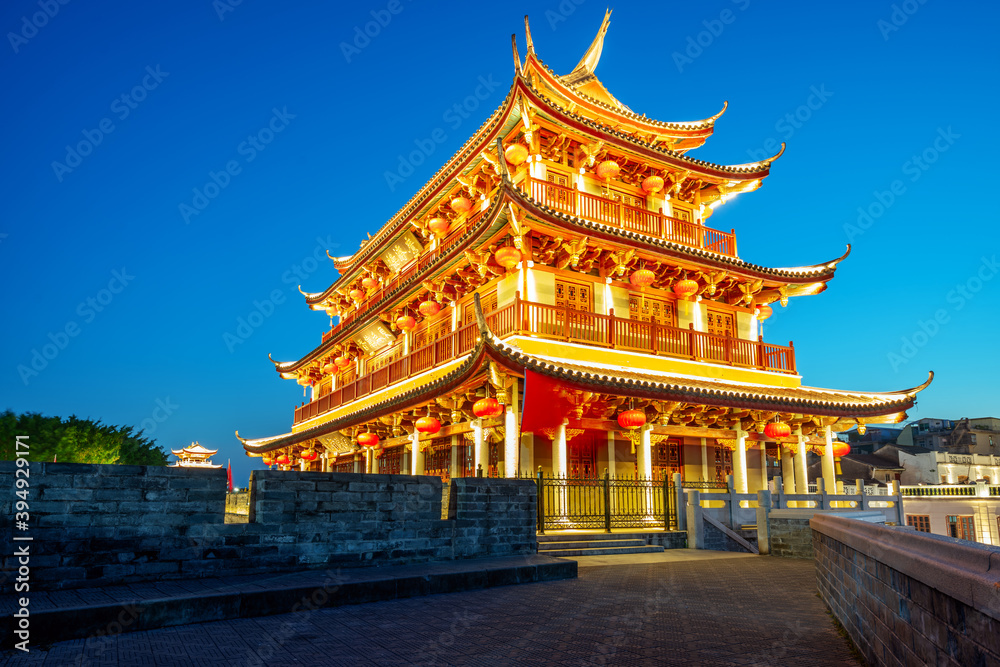 Ancient city and city wall ruins in Chaozhou, Guangdong Province, China.The plaque up and down both are the name of this building called 