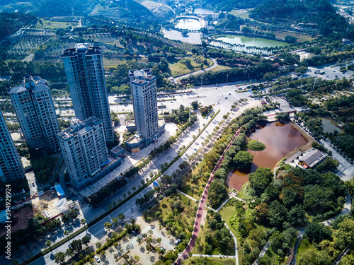 Photography Landscape of high-rise city along the river in Nanning, Guangxi, China