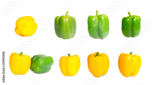 Fototapeta Naklejka Na Ścianę i Meble -  Collections of yellow and green sweet or bell peppers  with clipping path 