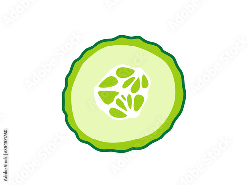 Sliced cucumber on white isolated background. Icon Vector flat  illustration. Cartoon 
Concept of healthy food, vegetable 
for magazine, farmers market, vegetarian salad recipe design, web. 
