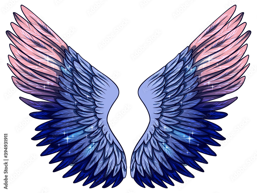 Obraz premium Beautiful magic bright blue pink vector wings