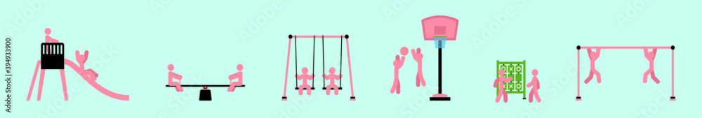 Park and playground cartoon icon design template with various models. vector illustration isolated on blue background Park and playground cartoon icon design template with various models. vector illustration isolated on blue background