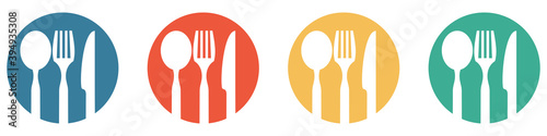 Photos Bunter Banner mit 4 Buttons: Besteck, Restaurant oder Essen