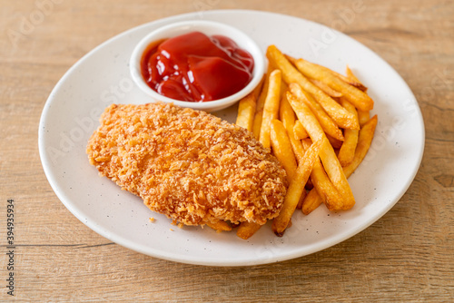 fried chicken breast fillet steak with french fries