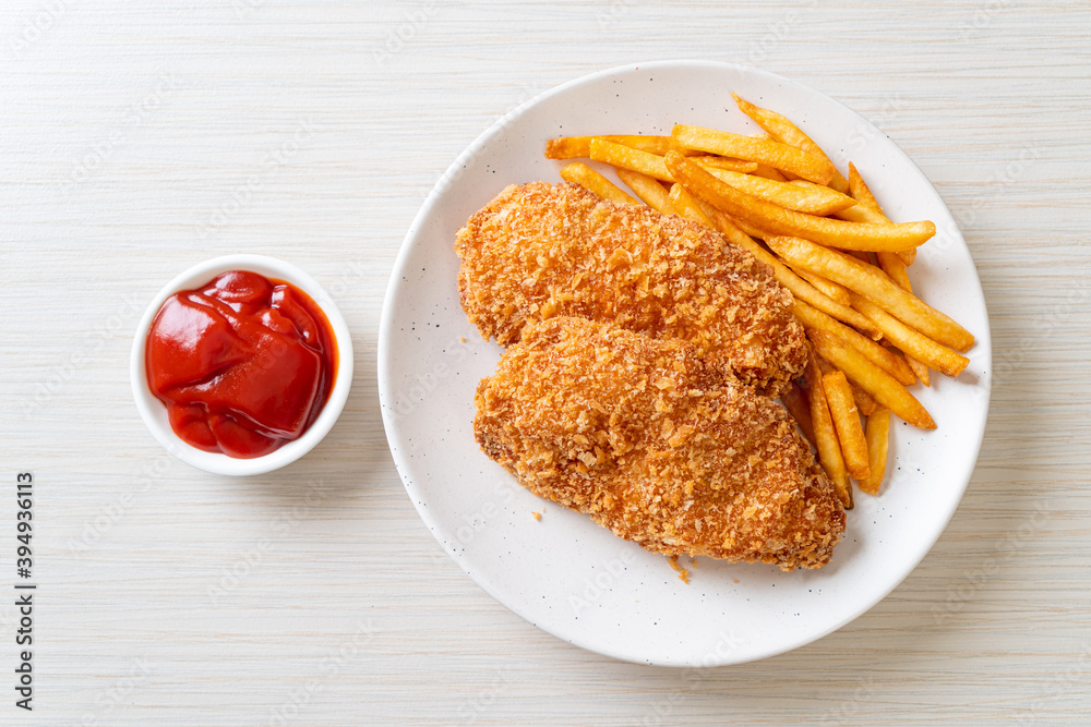 fried chicken breast fillet steak with french fries fried chicken breast fillet steak with french fries
