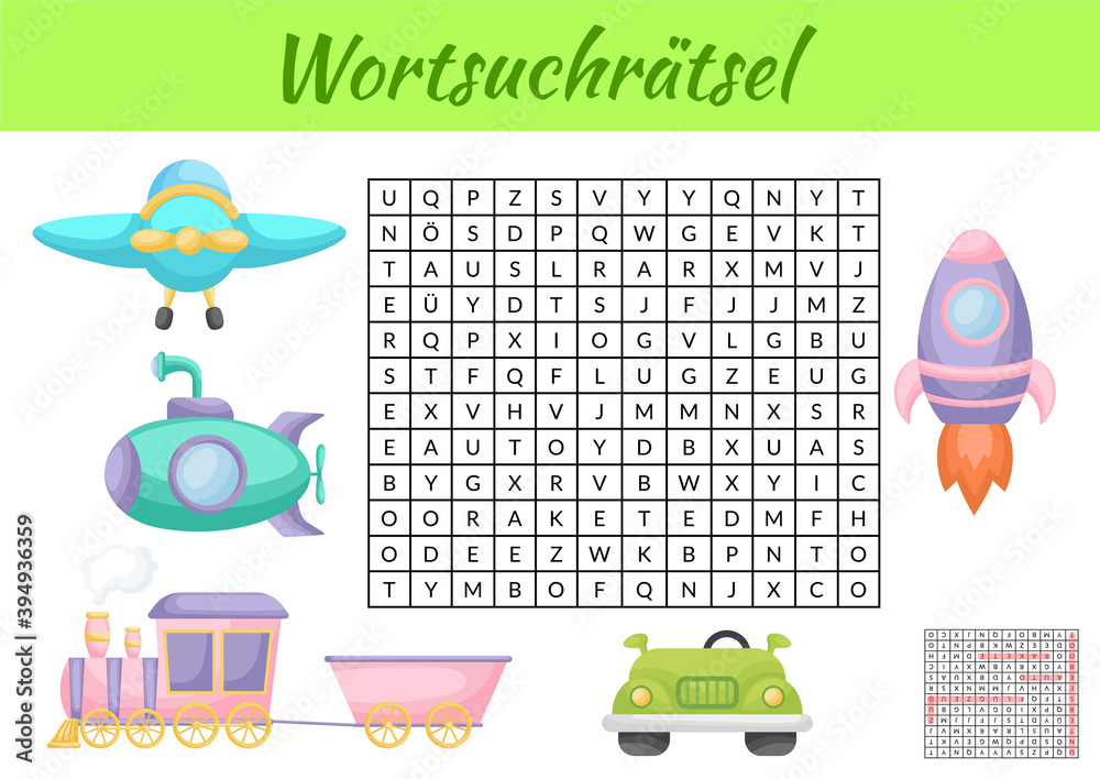  Wortsuchrätsel - Word search puzzle. Kids activity worksheet colorful Bildidee 