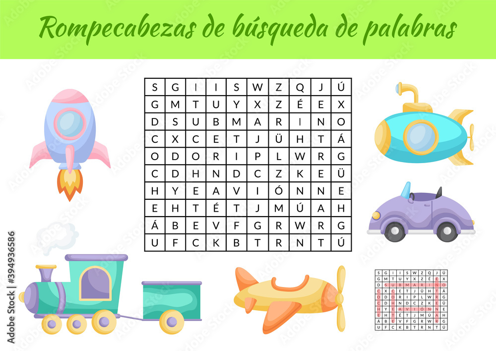 Rompecabezas de búsqueda de palabras Word search puzzle. Educational