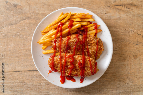 fried chicken breast fillet steak with french fries