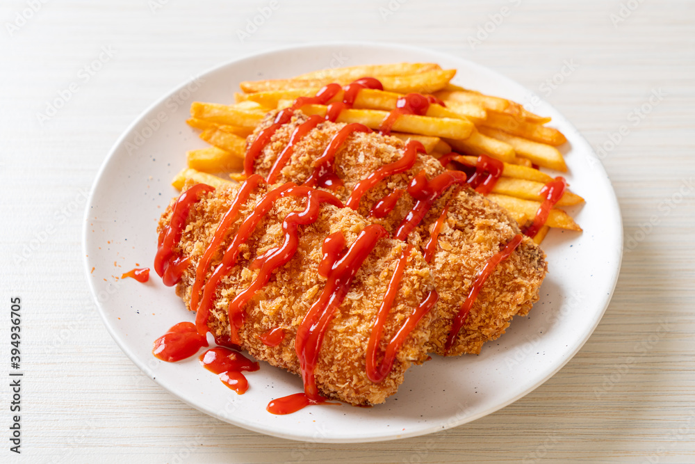 fried chicken breast fillet steak with french fries fried chicken breast fillet steak with french fries