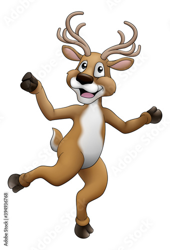 Christmas Santas reindeer cartoon character dancing or running along