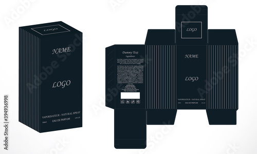 Fragrance Perfume Packaging design, Box die line, perfume luxury box design template and mockup box 3d Illustration vector design.