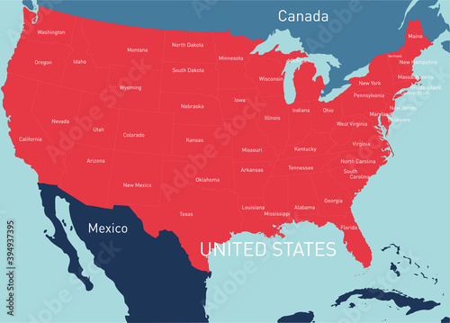 Vector color map of USA cou...