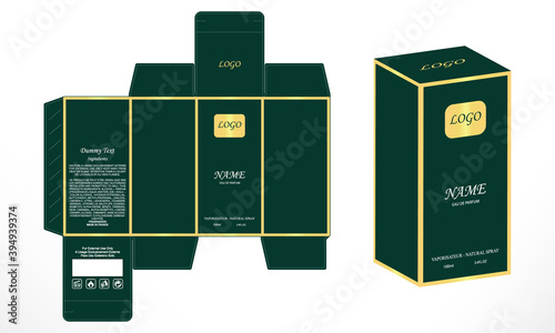 Packaging design, Box die line, perfume luxury box design template and mockup box 3d Illustration vector design.