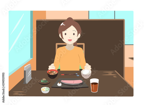 外食する女性　昼(線無し)
