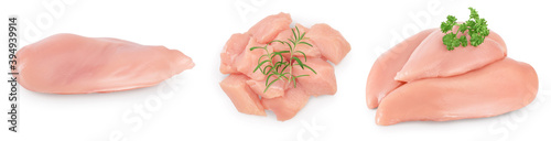 Fresh chicken fillet isolated on white background with full depth of field. Set or collection