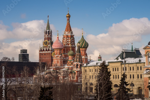 Moscow Kremlin. View of Spasskaya tower and St. Basil s cathedral