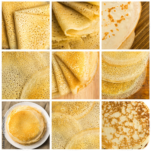 Pancake Collage, Various Homemade Crepe Mix Collection photo