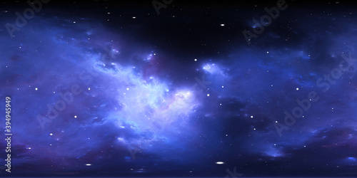 360 degree equirectangular projection space background with nebula and stars, environment map. HDRI spherical panorama